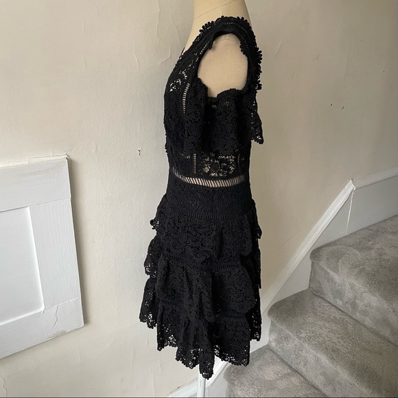 REBECCA TAYLOR Black Eliza Cold-Shoulder Silk Cotton Lace Crochet Dress NWT Sz 0 - Picture 3 of 7